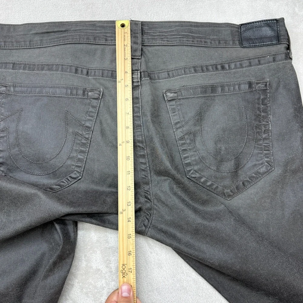 True Religion Dean Tapered Jeans Men 44x34 Grey Button Fly Horseshoe Stretch